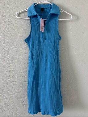 wild fable Blue Ribbed Polo Midi Dress